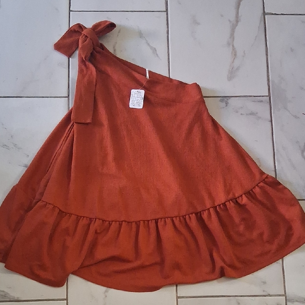 Free People One-Shoulder Rust Orange Ruffle Dress